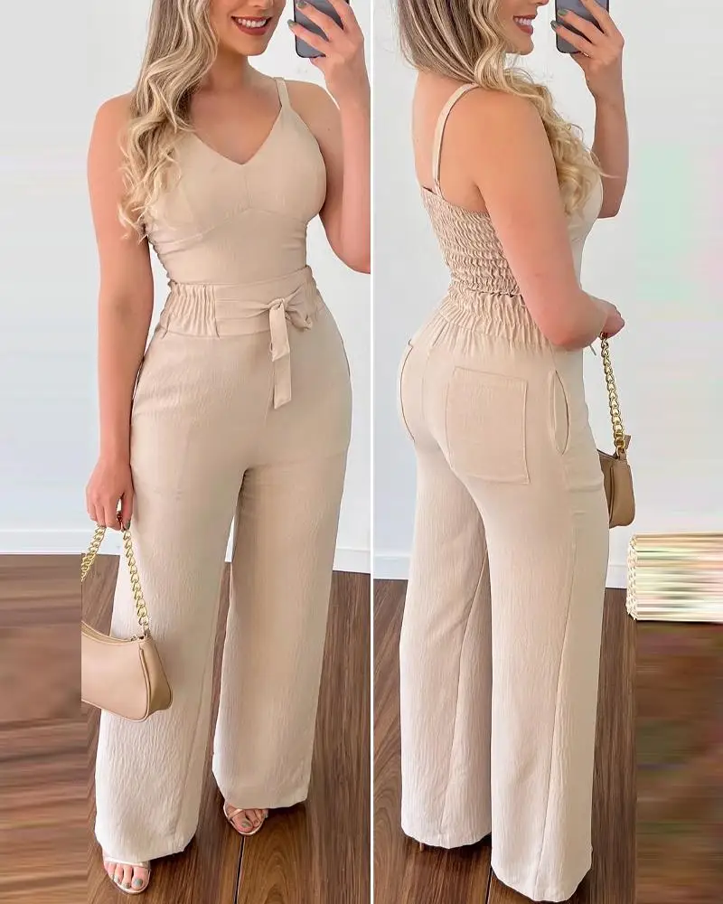 Macacão longo Com Cintura Alta Moda Casual Primavera 2024 - Image 5