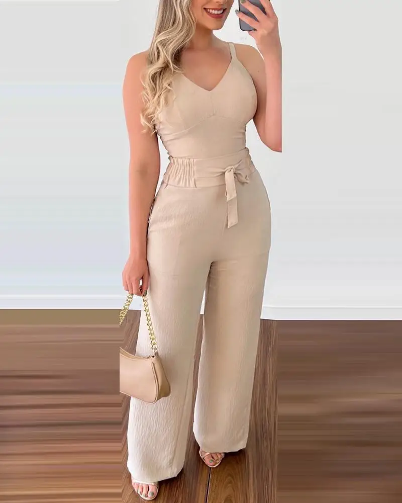 Macacão longo Com Cintura Alta Moda Casual Primavera 2024 - Image 6
