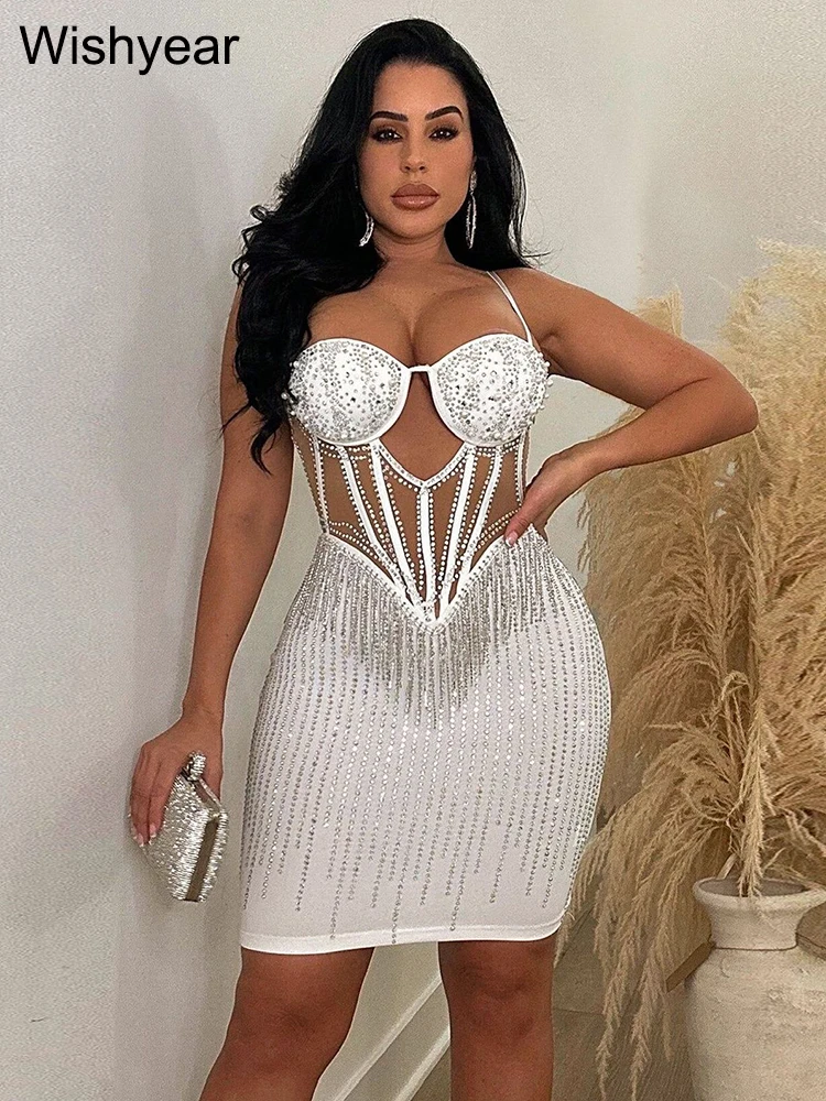 Mini Vestido Malha Sexy com Detalhes Brilhantes Rosy