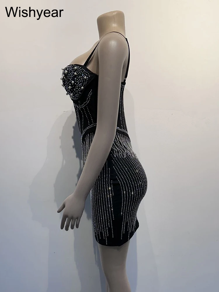 Mini Vestido Malha Sexy com Detalhes Brilhantes Rosy - Image 5