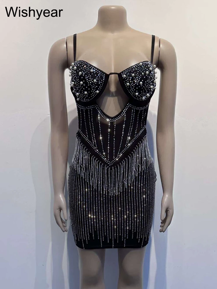 Mini Vestido Malha Sexy com Detalhes Brilhantes Rosy - Image 4