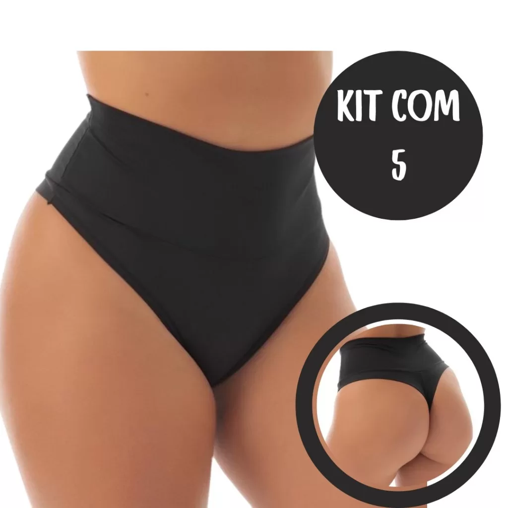 kit 5 Calcinhas Modeladora Cintura Alta Fio Dental
