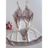 Camisola Feminina em Renda Bicolor Linha Luxo Acompanha Calcinha - Branco Marfim